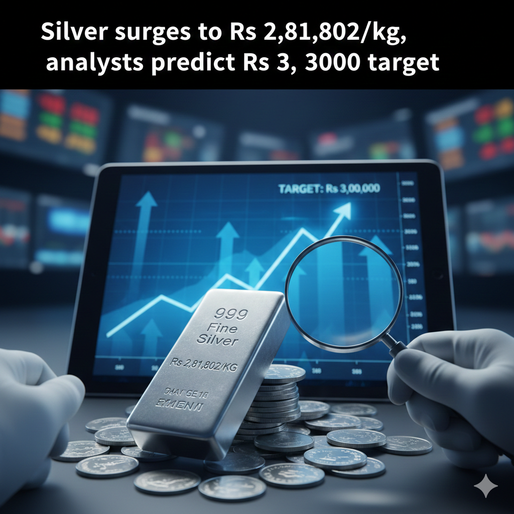 Silver reaches record Rs 2,81,802 per kg as analysts eye 3-lakh target.