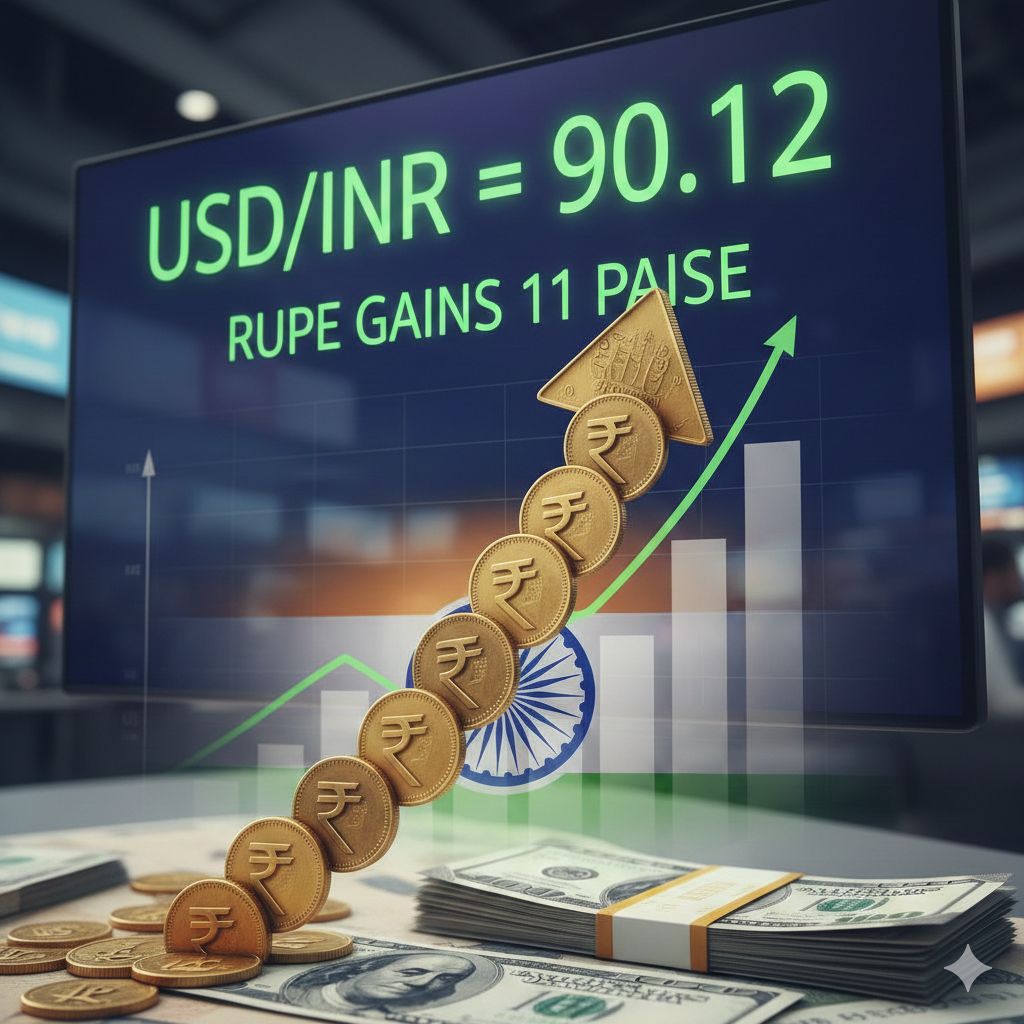 Rupee gains 11 paise to 90.12 against US dollar in early trade