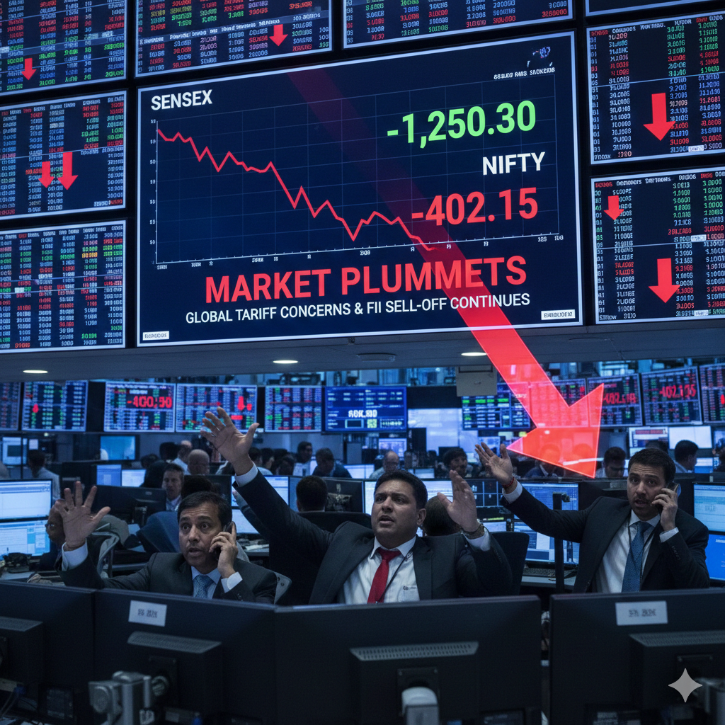 Sensex, Nifty Fall Amid Tariff Concerns and Persistent FII Selling