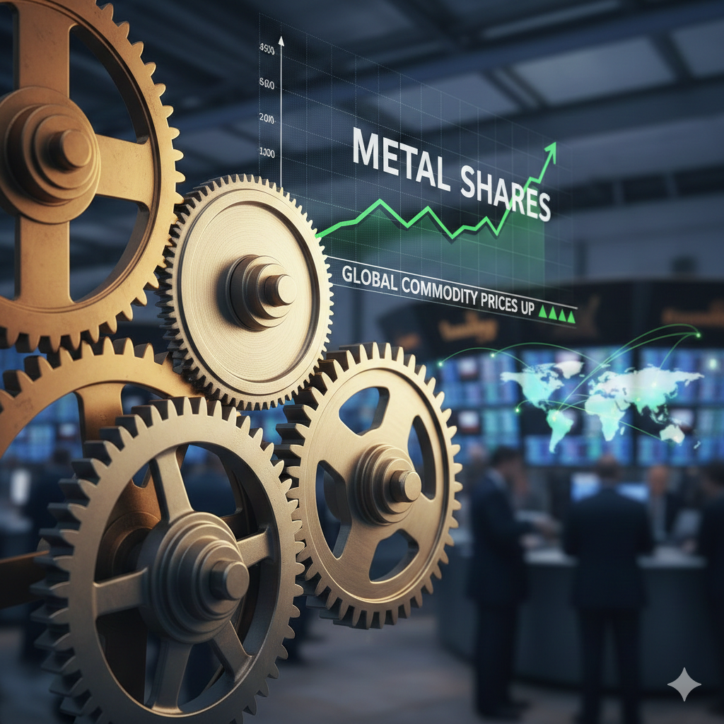 Metal shares rally amid continued rise in global commodity prices.