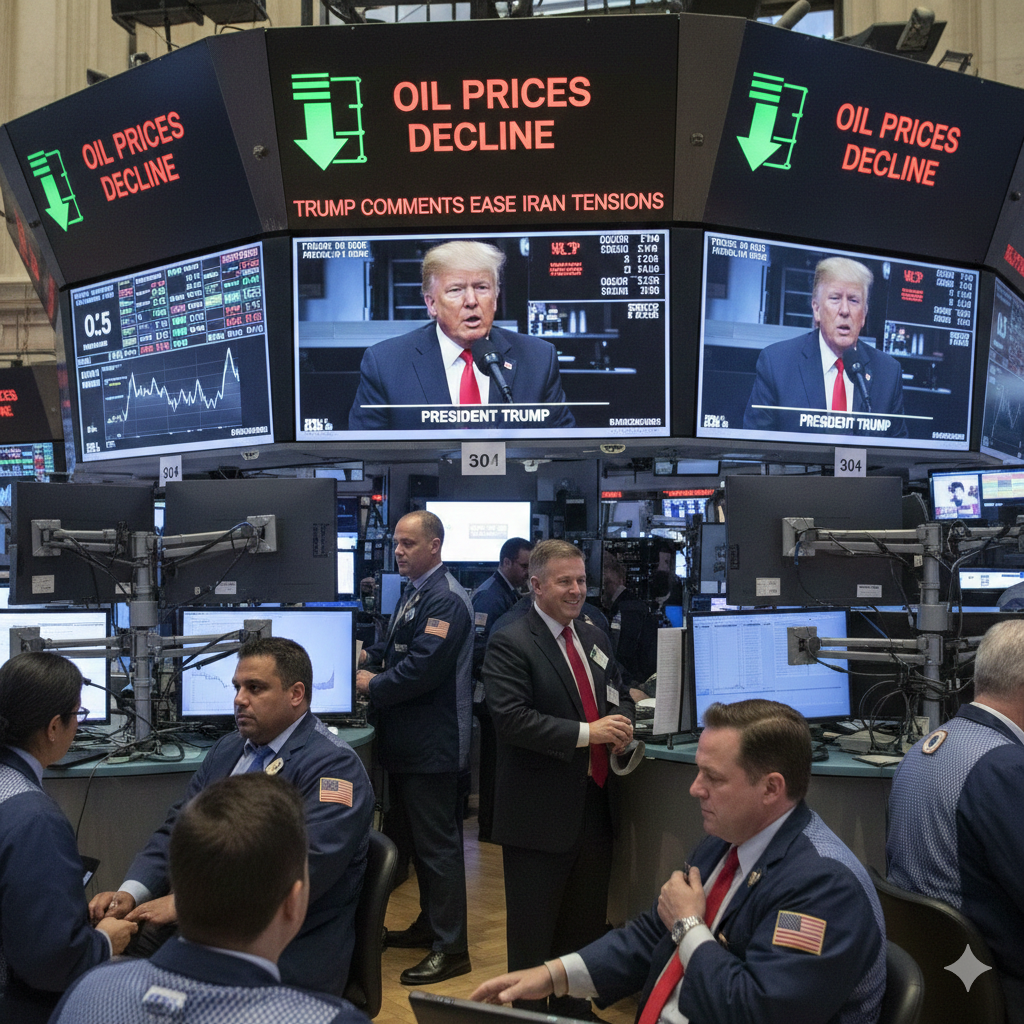 Oil prices decline as Trump comments ease market concerns over Iran.