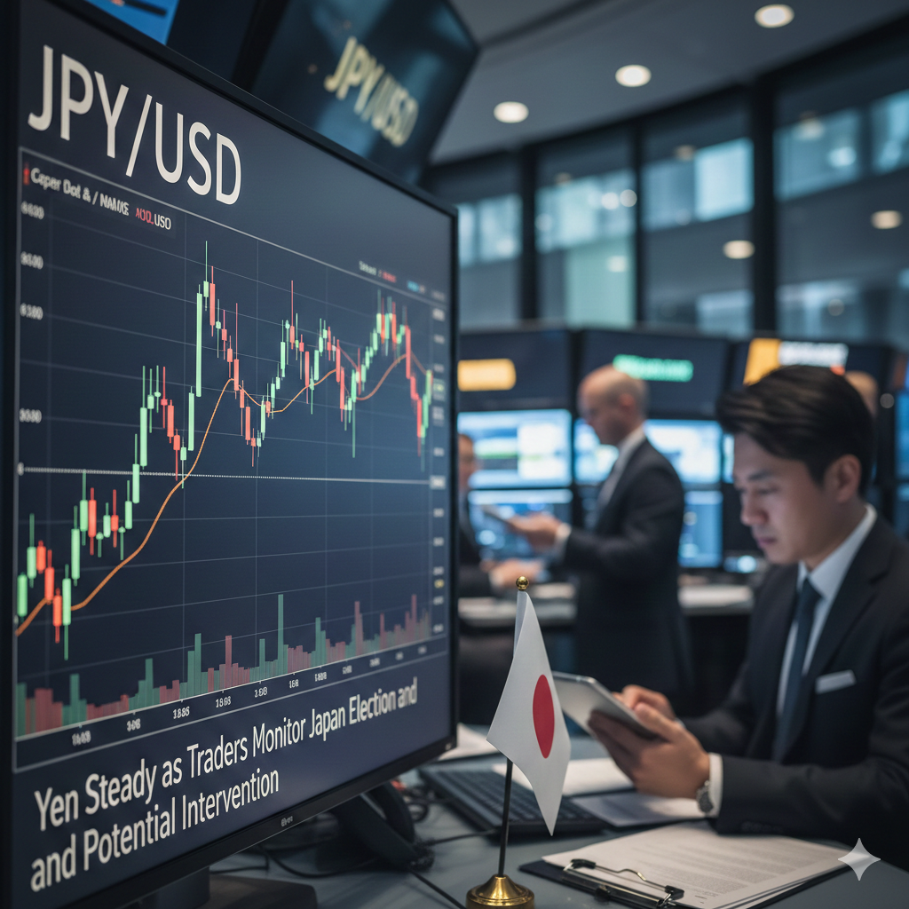 Yen steady as traders monitor Japan election and potential intervention.
