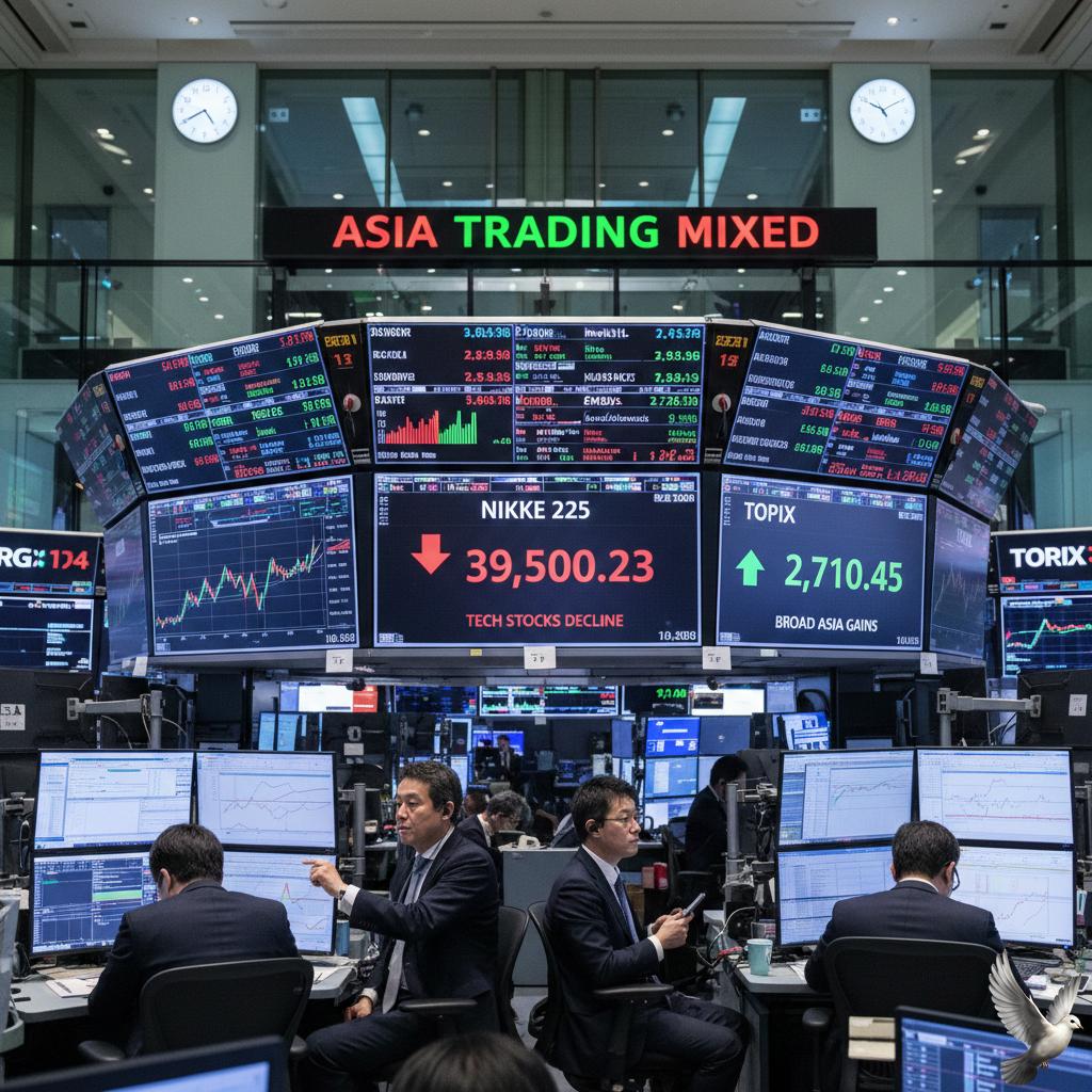 Nikkei retreats from record on tech; Topix gains in mixed Asia trading.