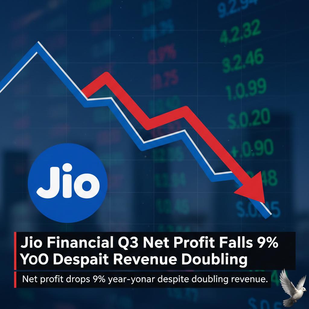 Jio Financial Q3 net profit drops 9% year-on-year despite doubling revenue.
Jio Financial Q3 Net Profit Falls 9% YoY Despite Revenue Doubling