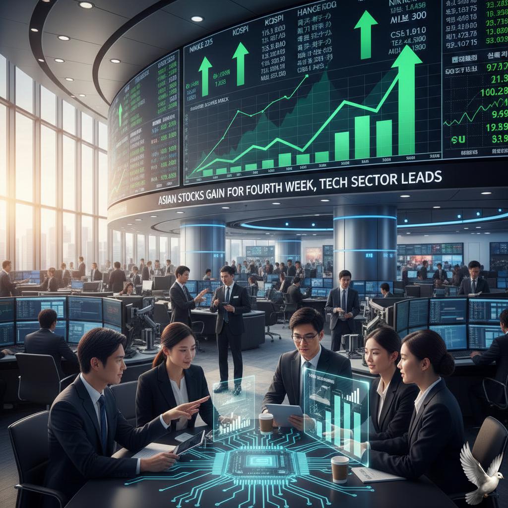 Asian stocks gain for fourth week, driven by technology sector performance.