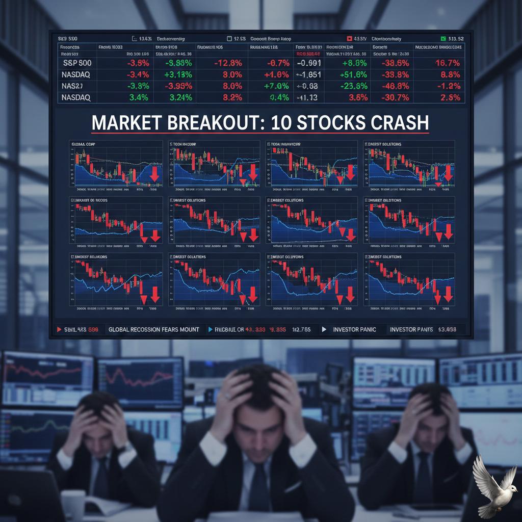 Ten stocks fall below 200-day moving average in negative market breakout.