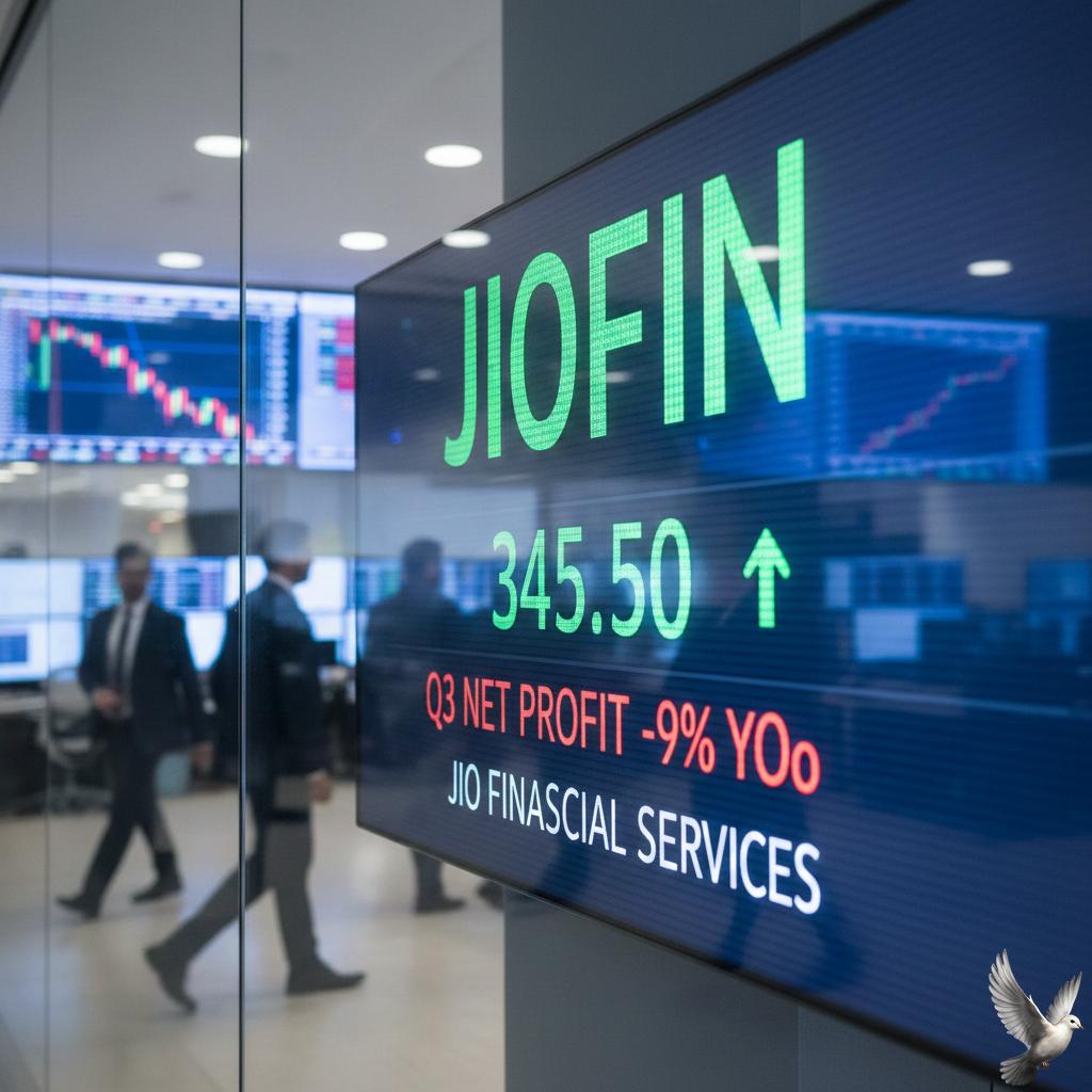 Jio Financial Services shares steady as Q3 net profit declines 9% YoY.
