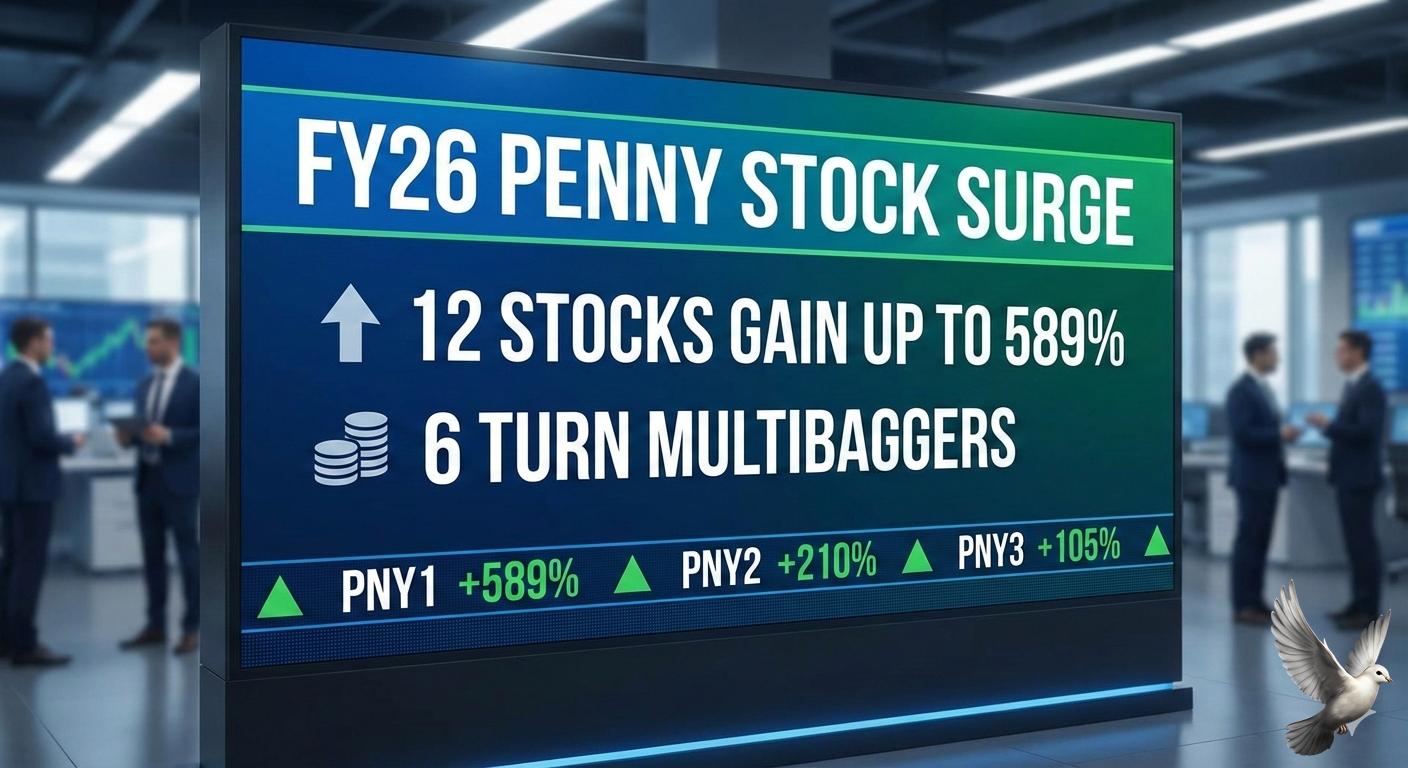 12 Penny Stocks Gain Up to 589% in FY26; 6 Turn Multibaggers