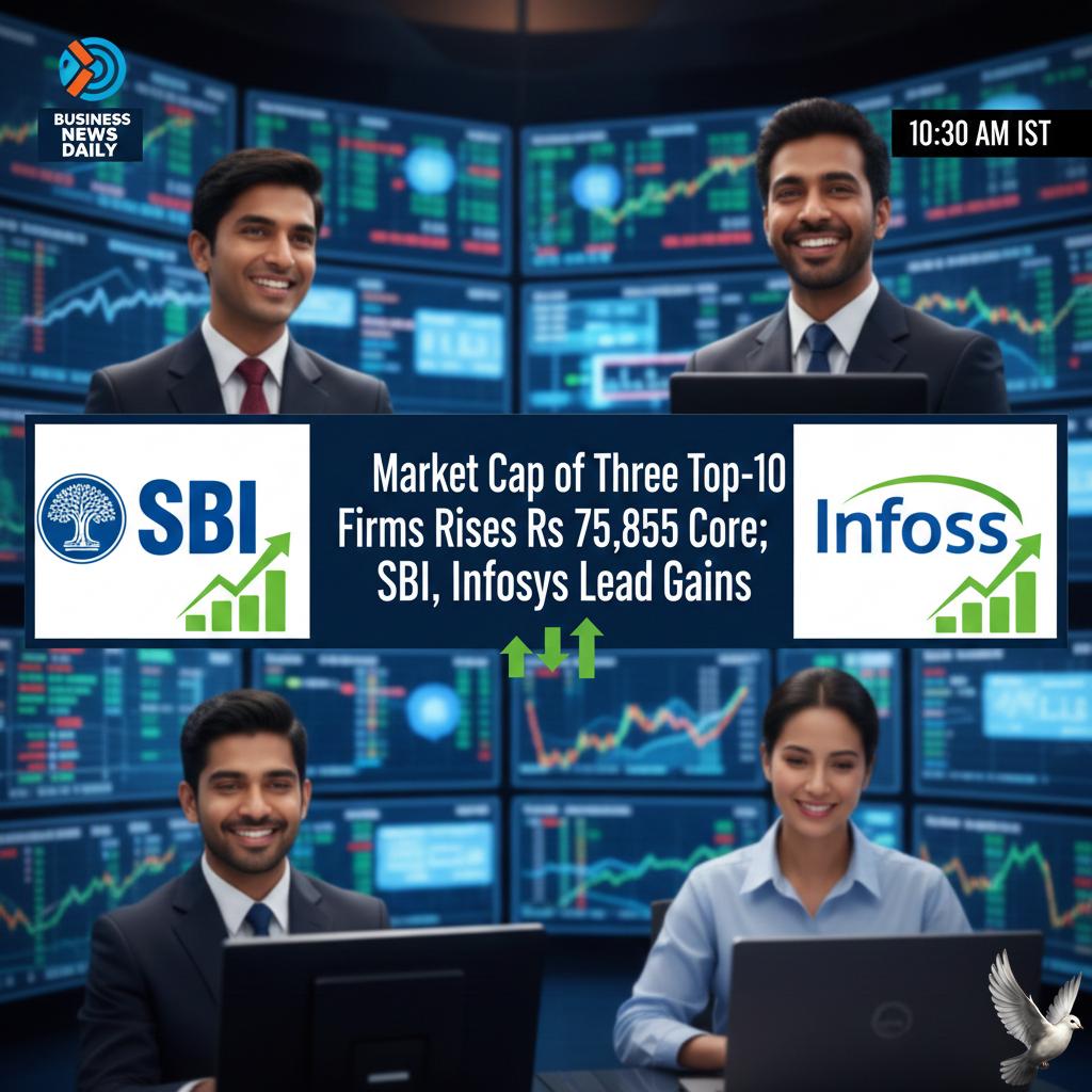 Market Cap of Three Top-10 Firms Rises Rs 75,855 Crore; SBI, Infosys Lead Gains