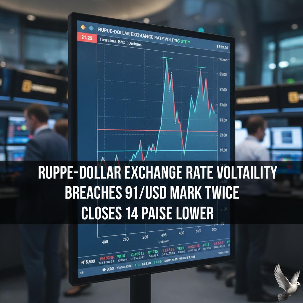 Rupee-Dollar Exchange Rate Volatility: Breaches 91/USD Mark Twice, Closes 14 Paise Lower