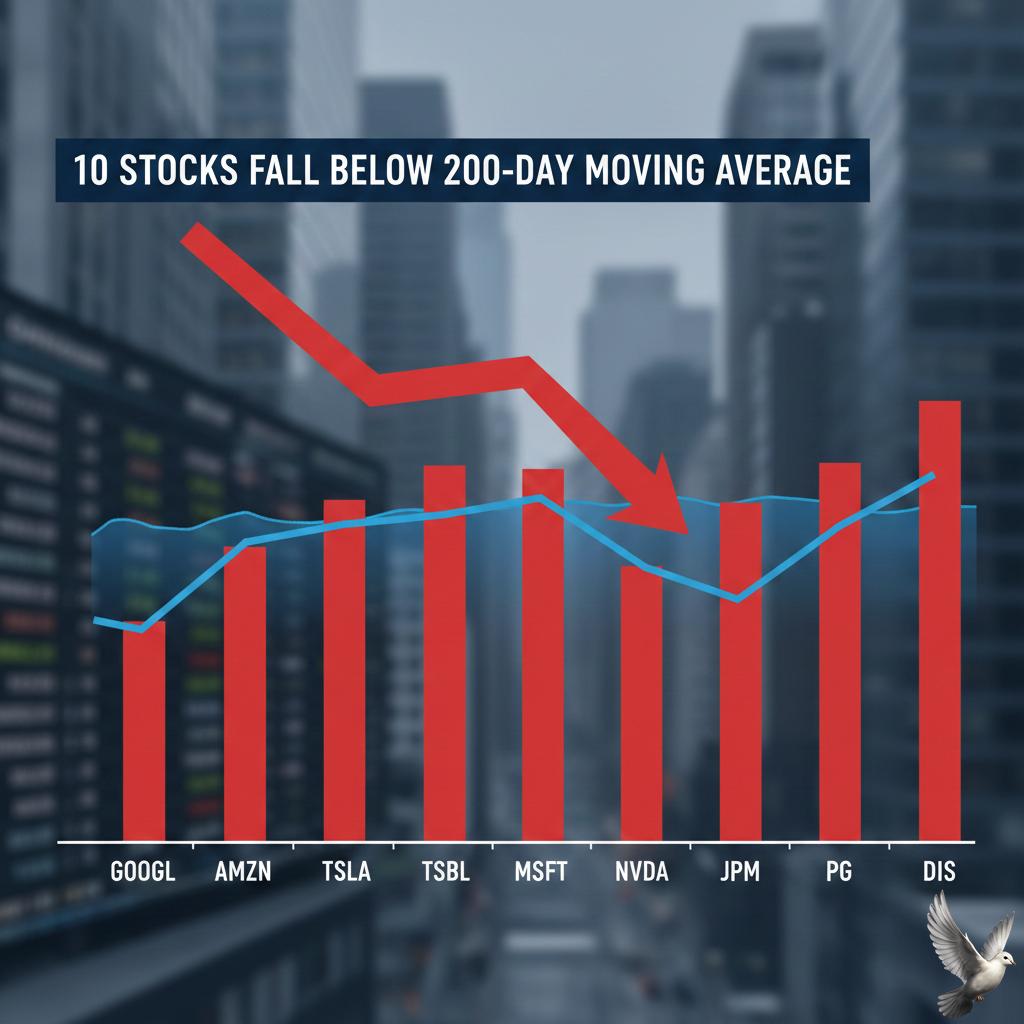 10 Stocks Fall Below 200-Day Moving Average
