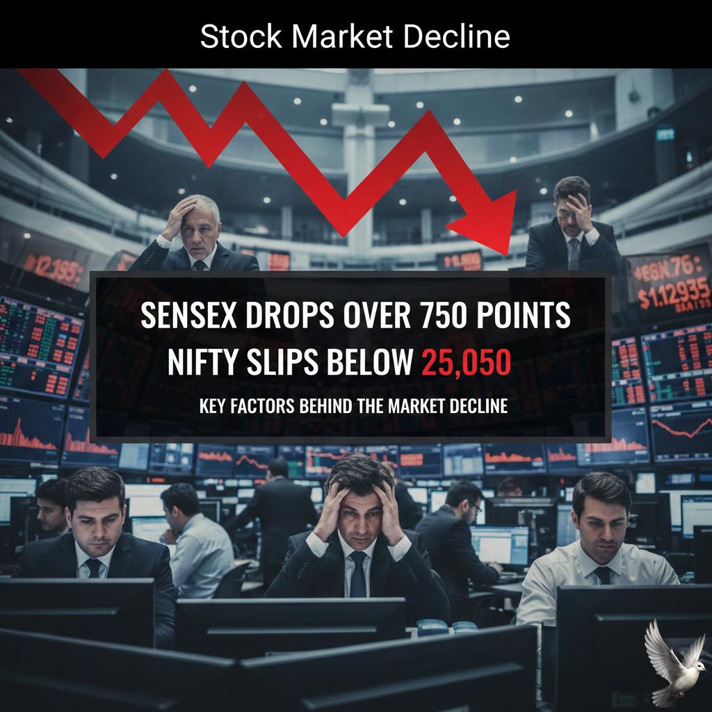 Sensex Drops Over 750 Points, Nifty Slips Below 25,050: Key Factors Behind the Market Decline