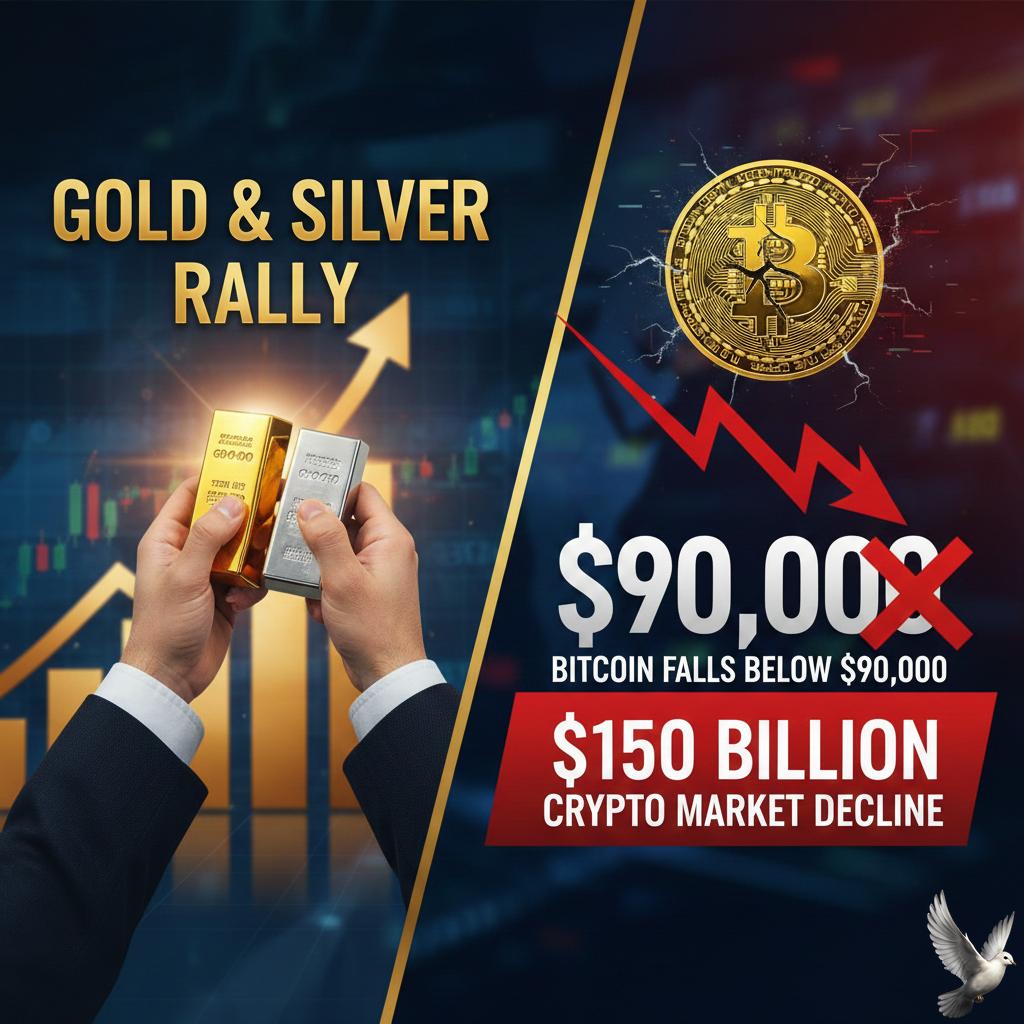 Gold and Silver Rally as Bitcoin Falls Below $90,000 Amid $150 Billion Crypto Market Decline