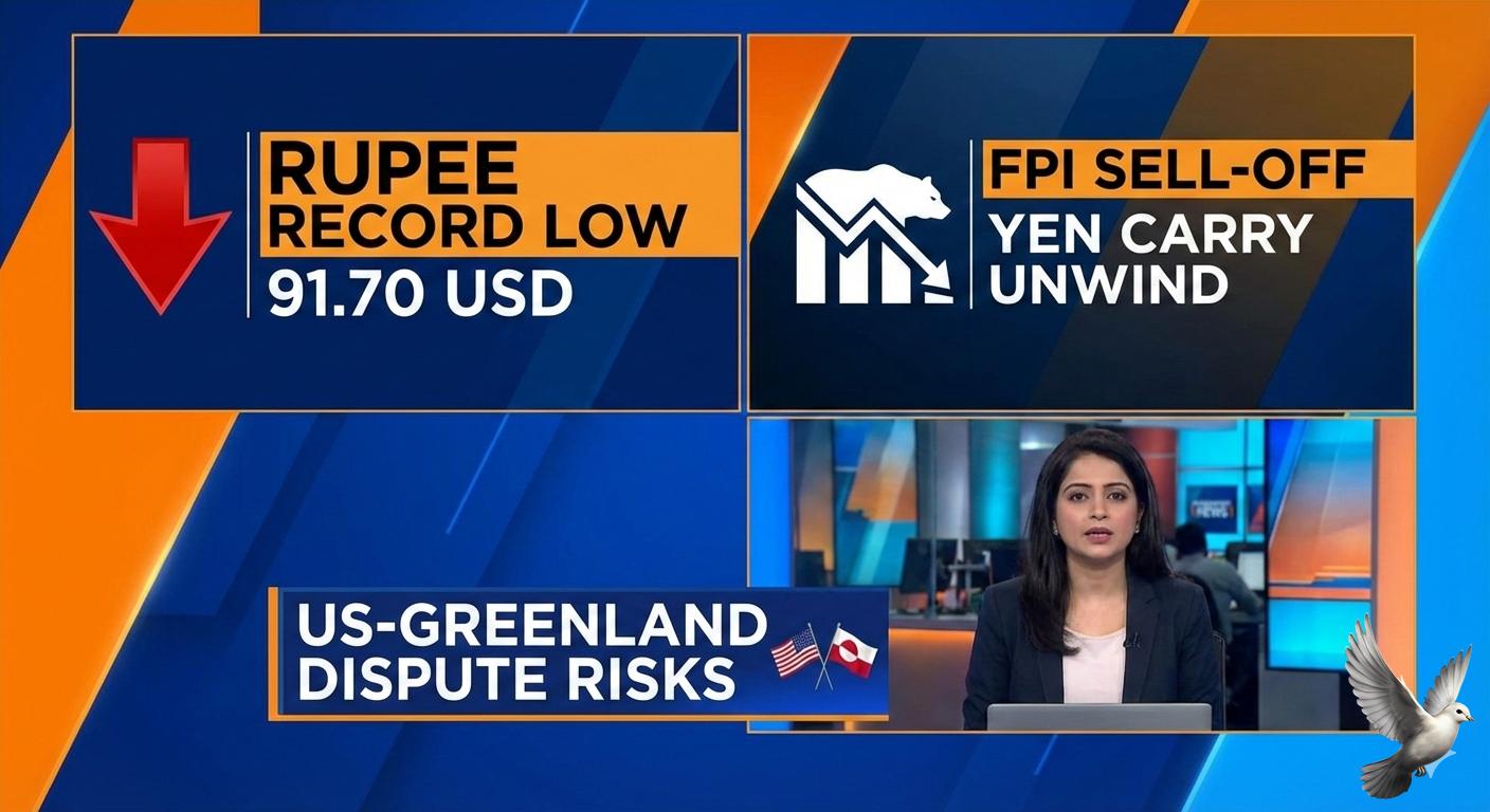 Rupee Hits Record Low of 91.70 on FPI Sell-off, Yen Carry Unwind, and US-Greenland Dispute