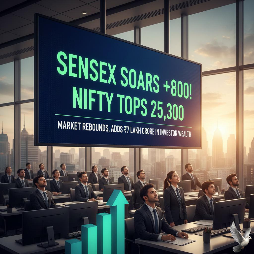 Sensex rises over 800 points, Nifty tops 25,300 as market rebounds adding Rs 7 lakh crore in investor wealth
