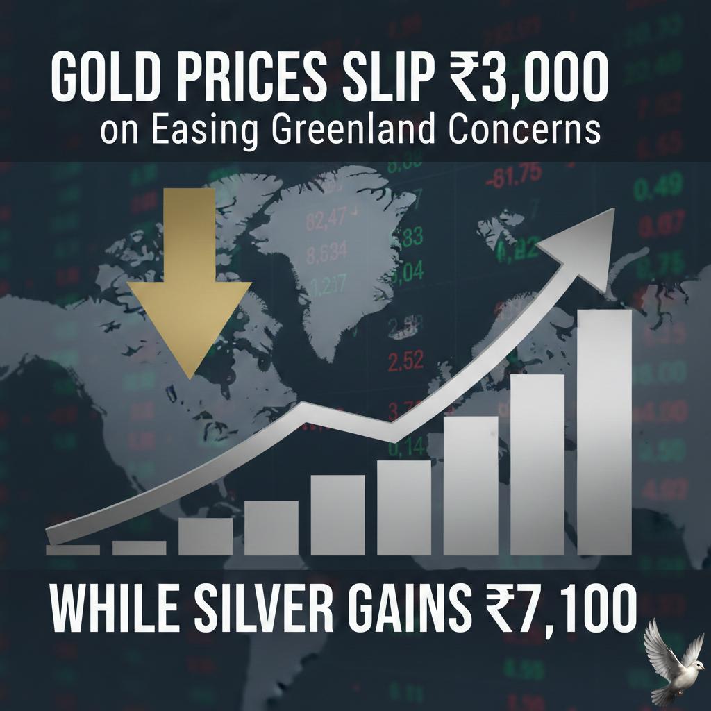 Gold Prices Slip Rs 3,000 on Easing Greenland Concerns While Silver Gains Rs 7,100