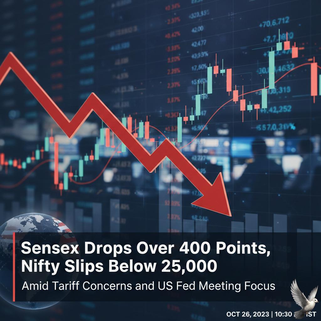 Sensex Drops Over 400 Points, Nifty Slips Below 25,000 Amid Tariff Concerns and US Fed Meeting Focus