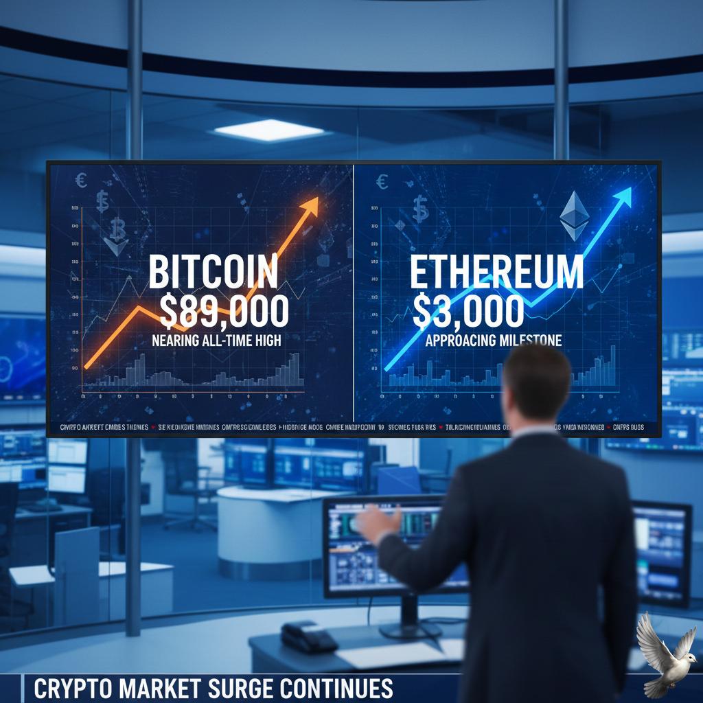 Bitcoin Trades Near $89,000 as Ethereum Approaches $3,000