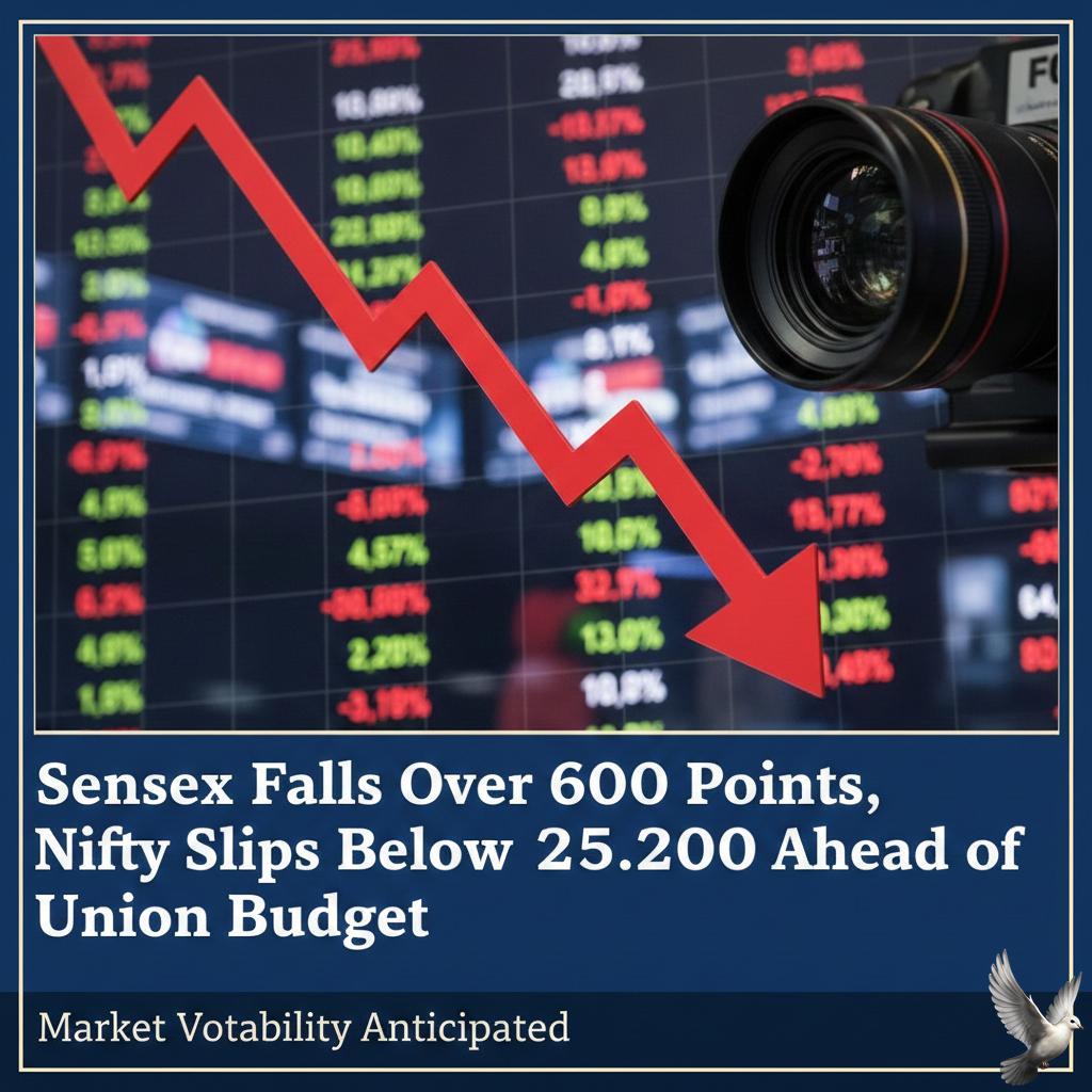 Sensex Falls Over 600 Points, Nifty Slips Below 25,200 Ahead of Union Budget