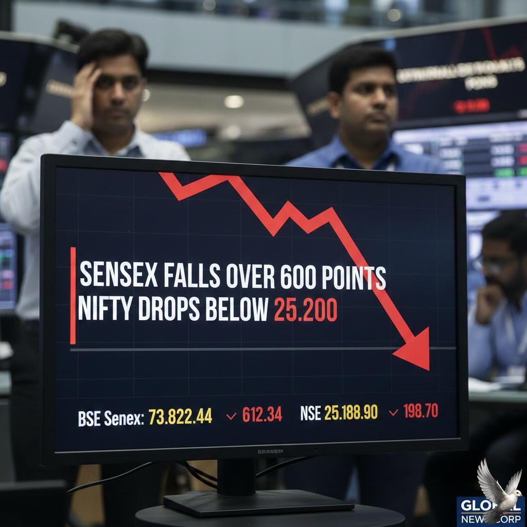 Sensex Falls Over 600 Points, Nifty Drops Below 25,200