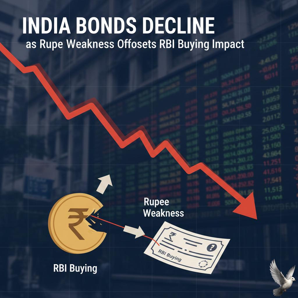 India Bonds Decline as Rupee Weakness Offsets RBI Buying Impact