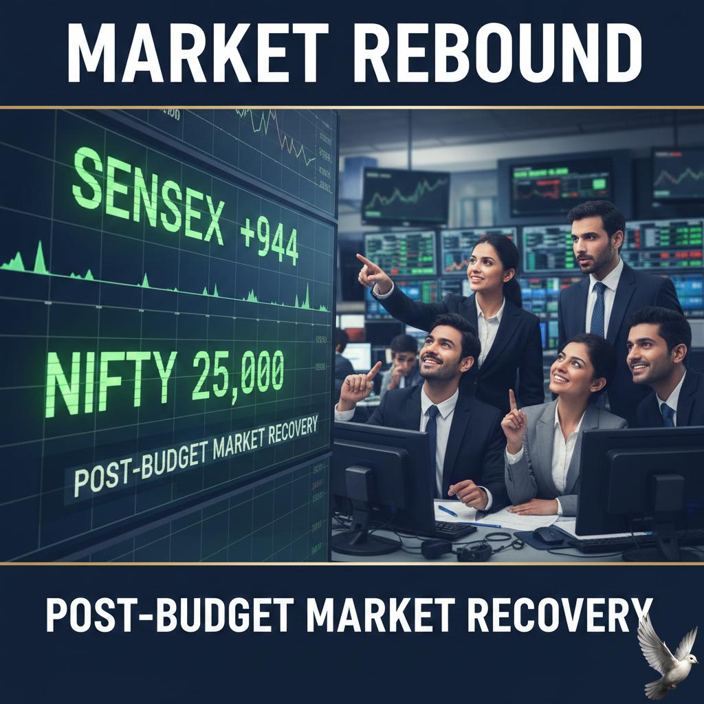 Sensex Adds 944 Points, Nifty Reclaims 25,000 Level in Post-Budget Market Recovery
