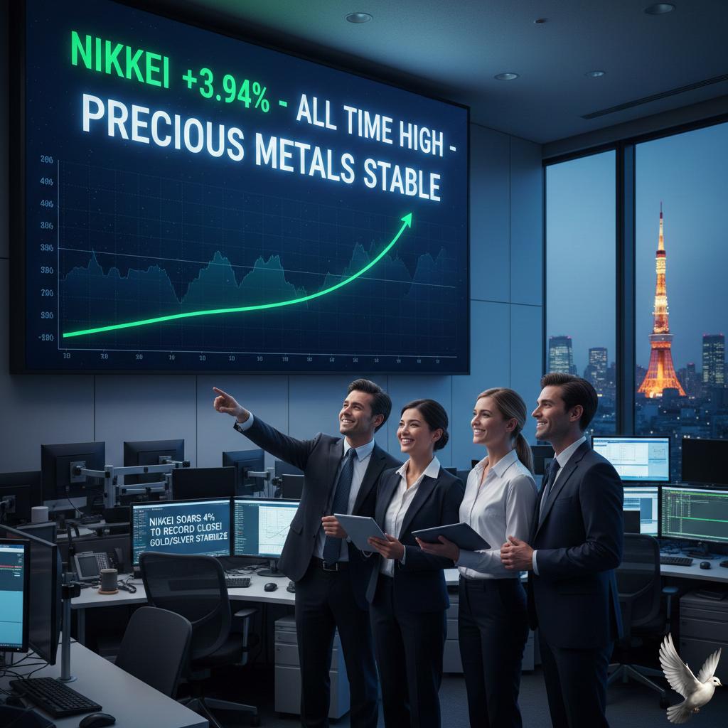 Nikkei Rises Nearly 4% to Record Close as Precious Metals Sell-Off Pauses