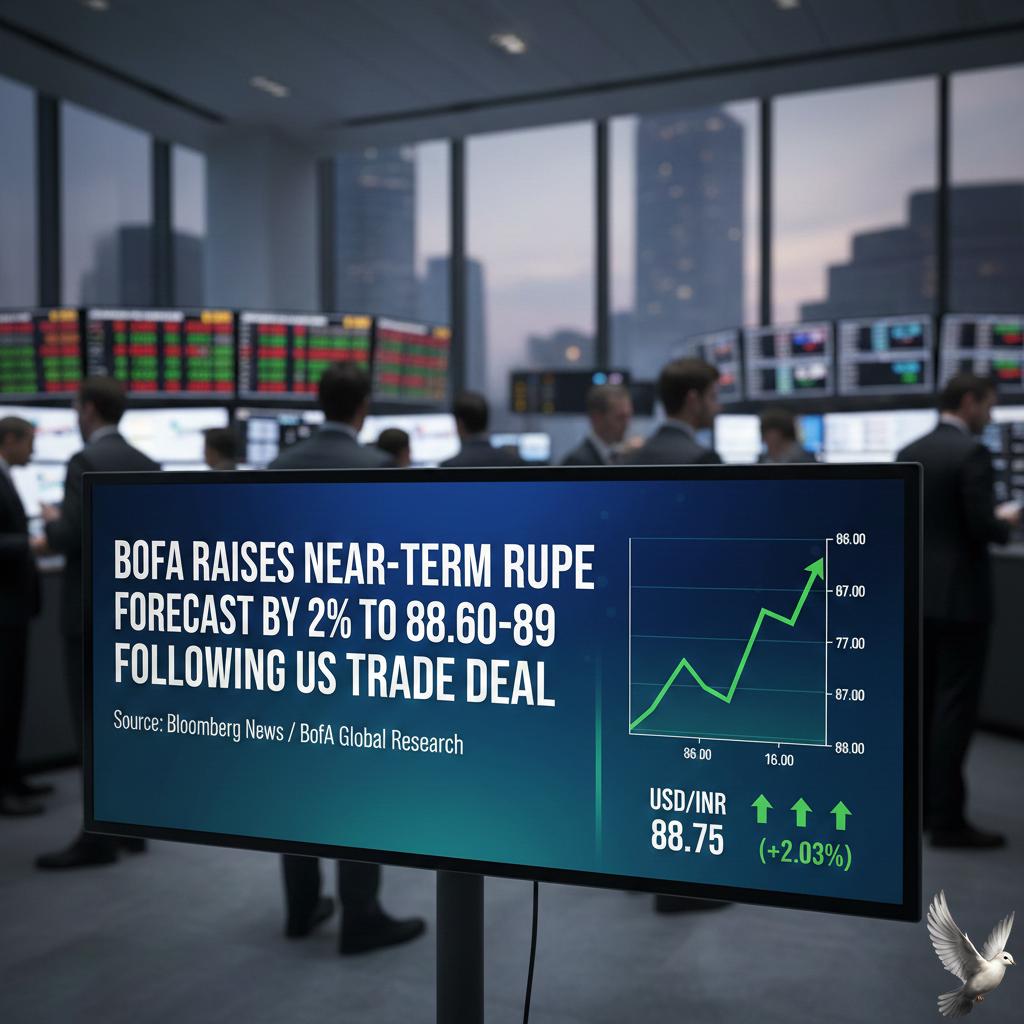 BofA Raises Near-Term Rupee Forecast by 2% to 88.60–89 Following US Trade Deal