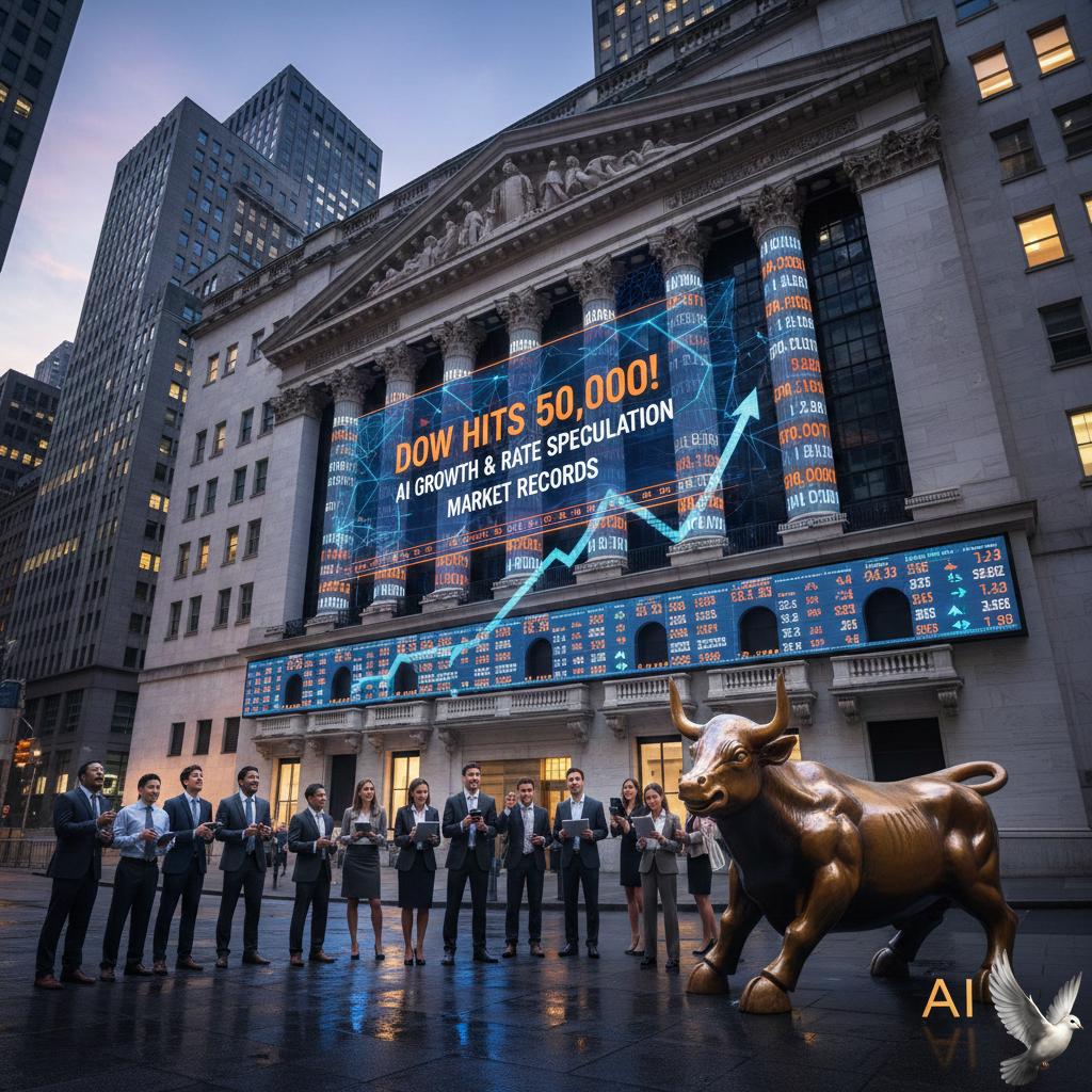 Dow Hits 50,000 as AI Growth and Interest Rate Speculation Drive Market Records