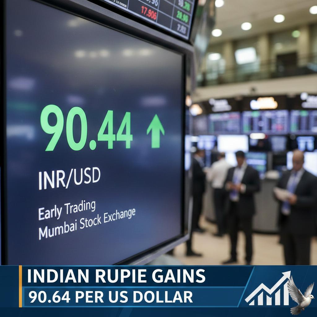 Indian Rupee appreciates to 90.44 per US Dollar in early trading