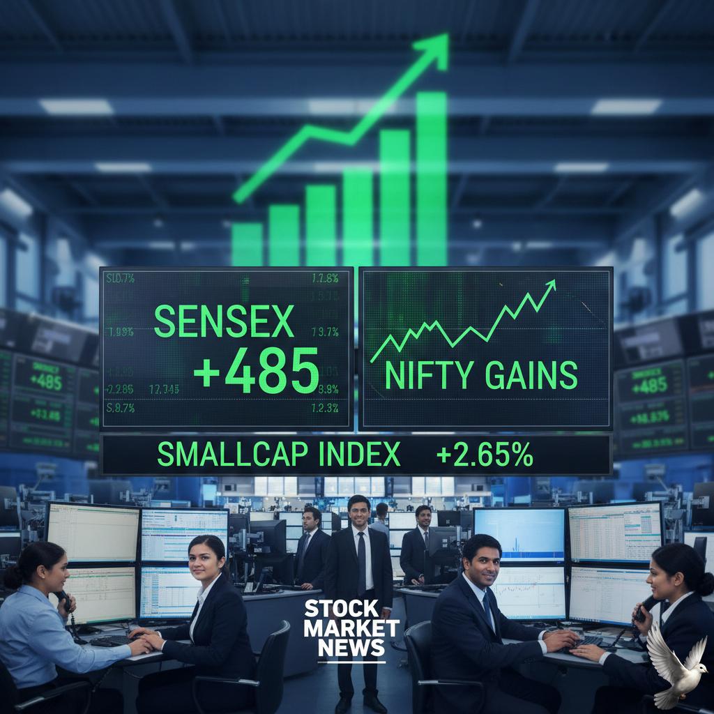Sensex Rises 485 Points and Nifty Gains for Second Session While Smallcap Index Climbs 2.65%