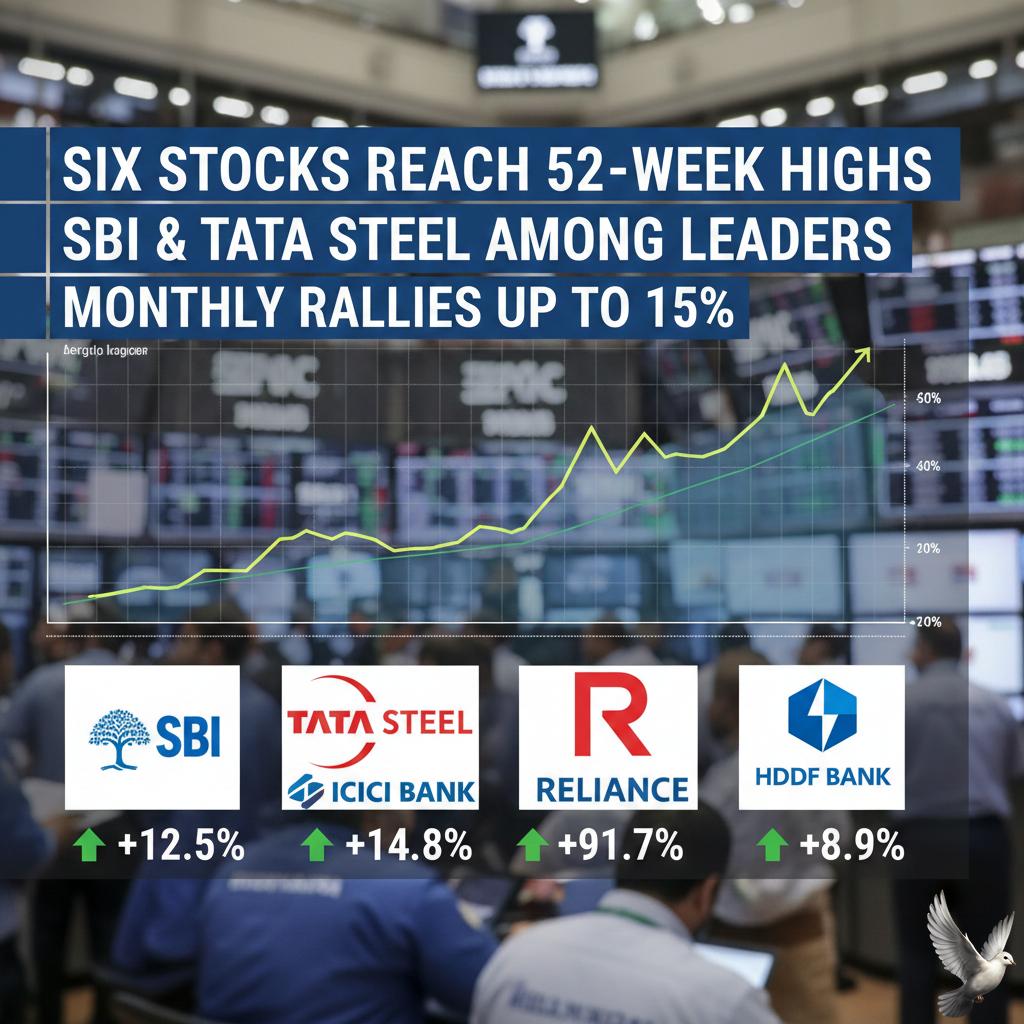 Six Stocks Including SBI and Tata Steel Reach 52-Week Highs Following Monthly Rallies of Up to 15%
