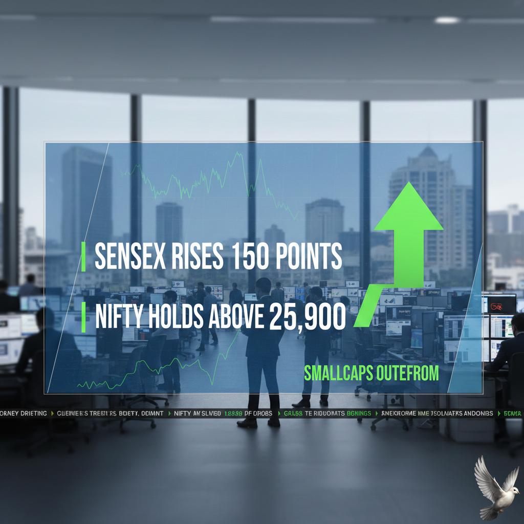 Sensex Rises 150 Points and Nifty Holds Above 25,900 as Smallcaps Outperform