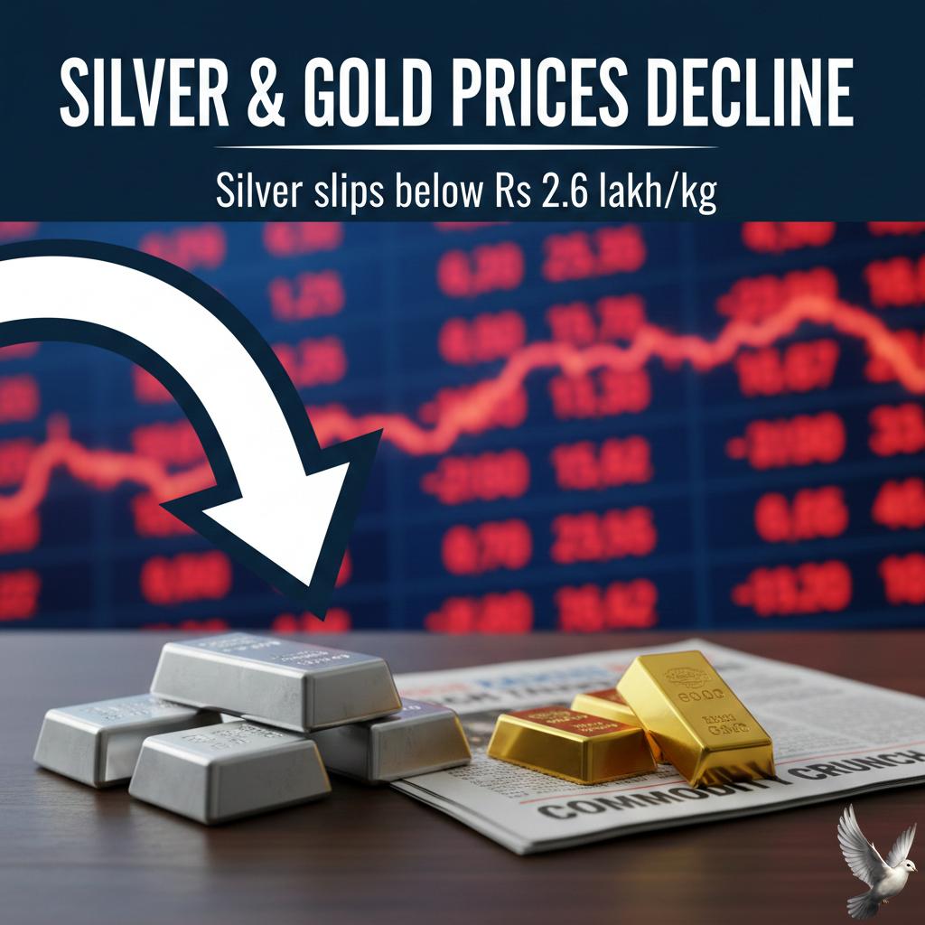 Silver and gold prices decline as silver slips below Rs 2.6 lakh per kg