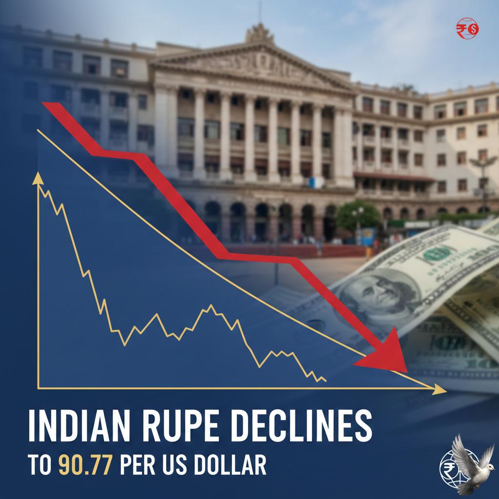 Indian Rupee Declines to 90.77 Per US Dollar