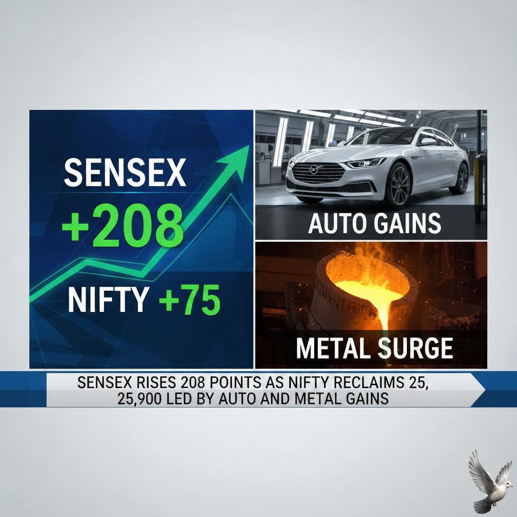 Sensex Rises 208 Points as Nifty Reclaims 25,900 Led by Auto and Metal Gains