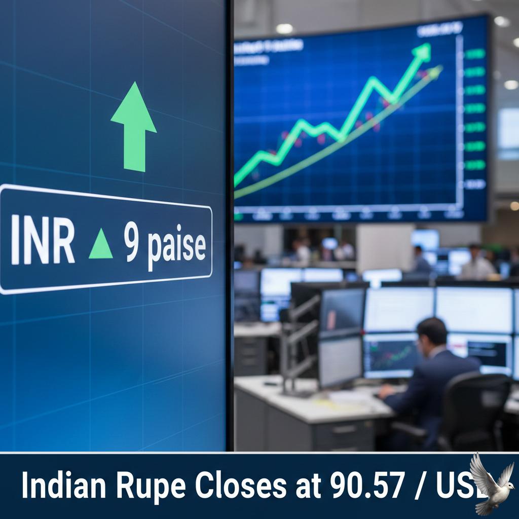 Indian Rupee appreciates 9 paise to close at 90.57 per US Dollar