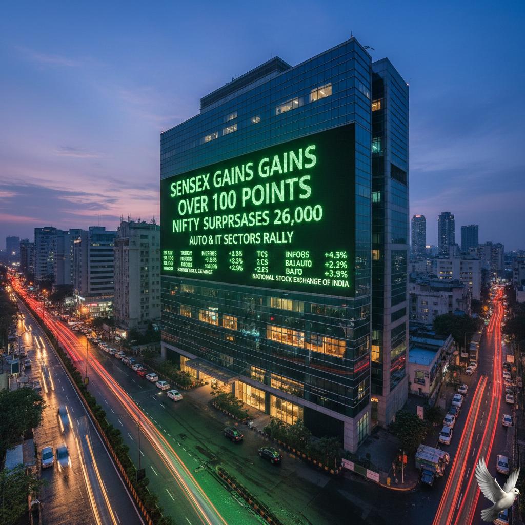 Sensex Gains Over 100 Points and Nifty Surpasses 26,000 Amid Rallies in Auto and IT Sectors