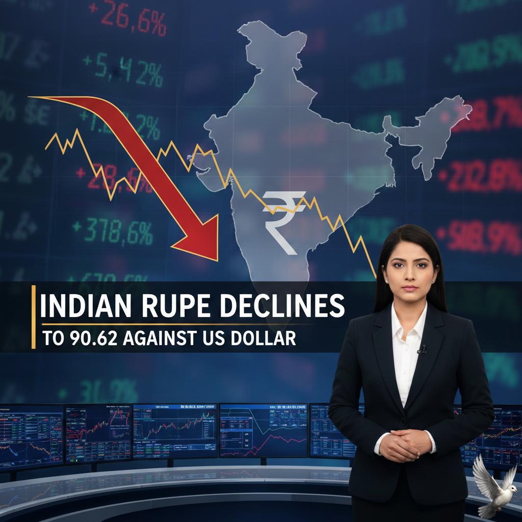Indian Rupee Declines to 90.62 Against US Dollar