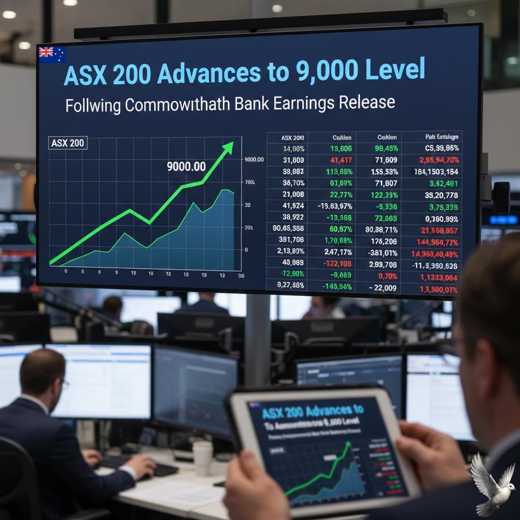 ASX 200 Advances to 9,000 Level Following Commonwealth Bank Earnings Release