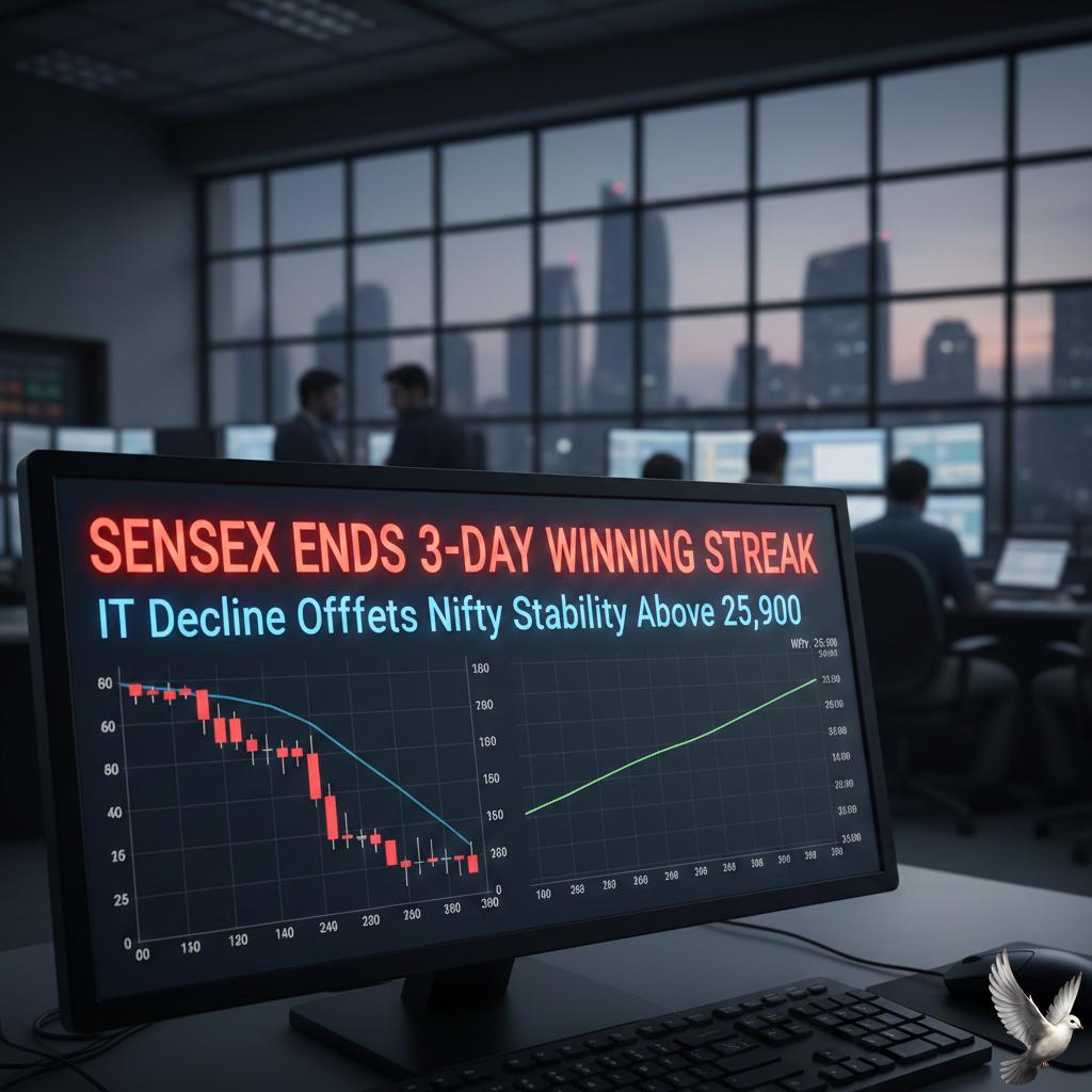 Sensex Ends 3-Day Winning Streak as IT Decline Offsets Nifty Stability Above 25,900