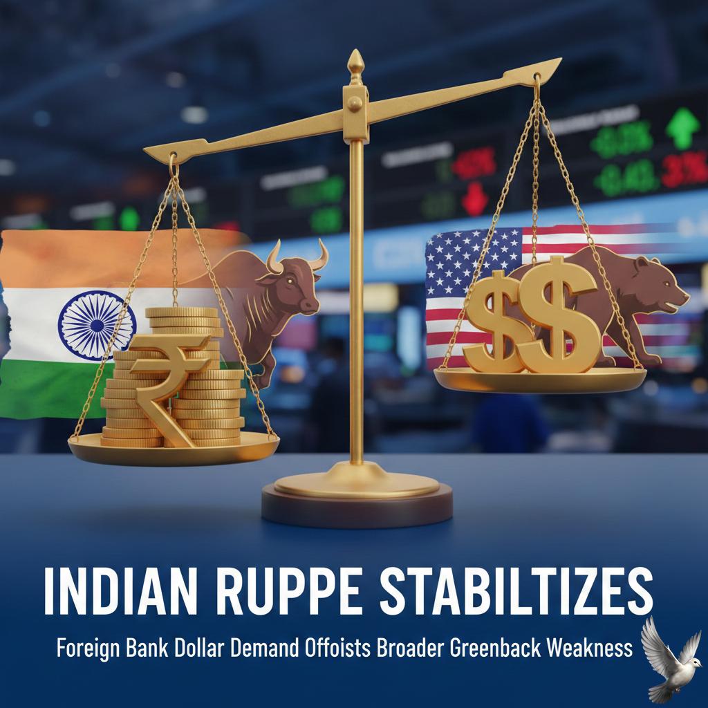 Indian Rupee Stabilizes as Foreign Bank Dollar Demand Offsets Broader Greenback Weakness