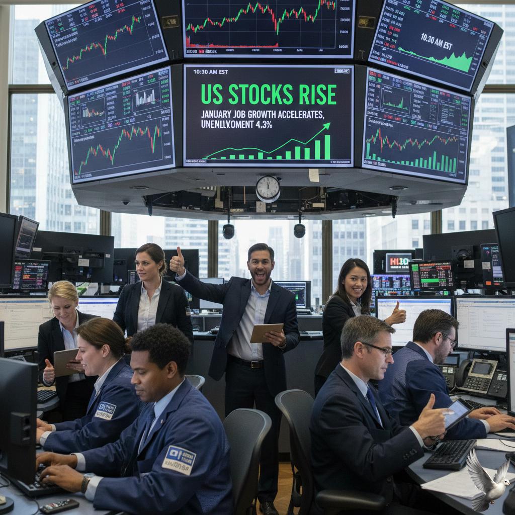 US Stocks Rise as January Job Growth Accelerates and Unemployment Rate Hits 4.3%