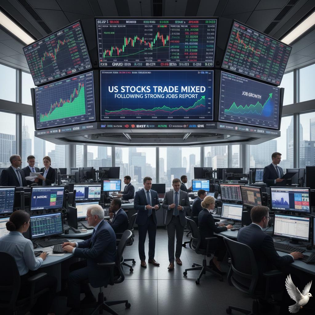 US Stocks Trade Mixed Following Strong Jobs Report
