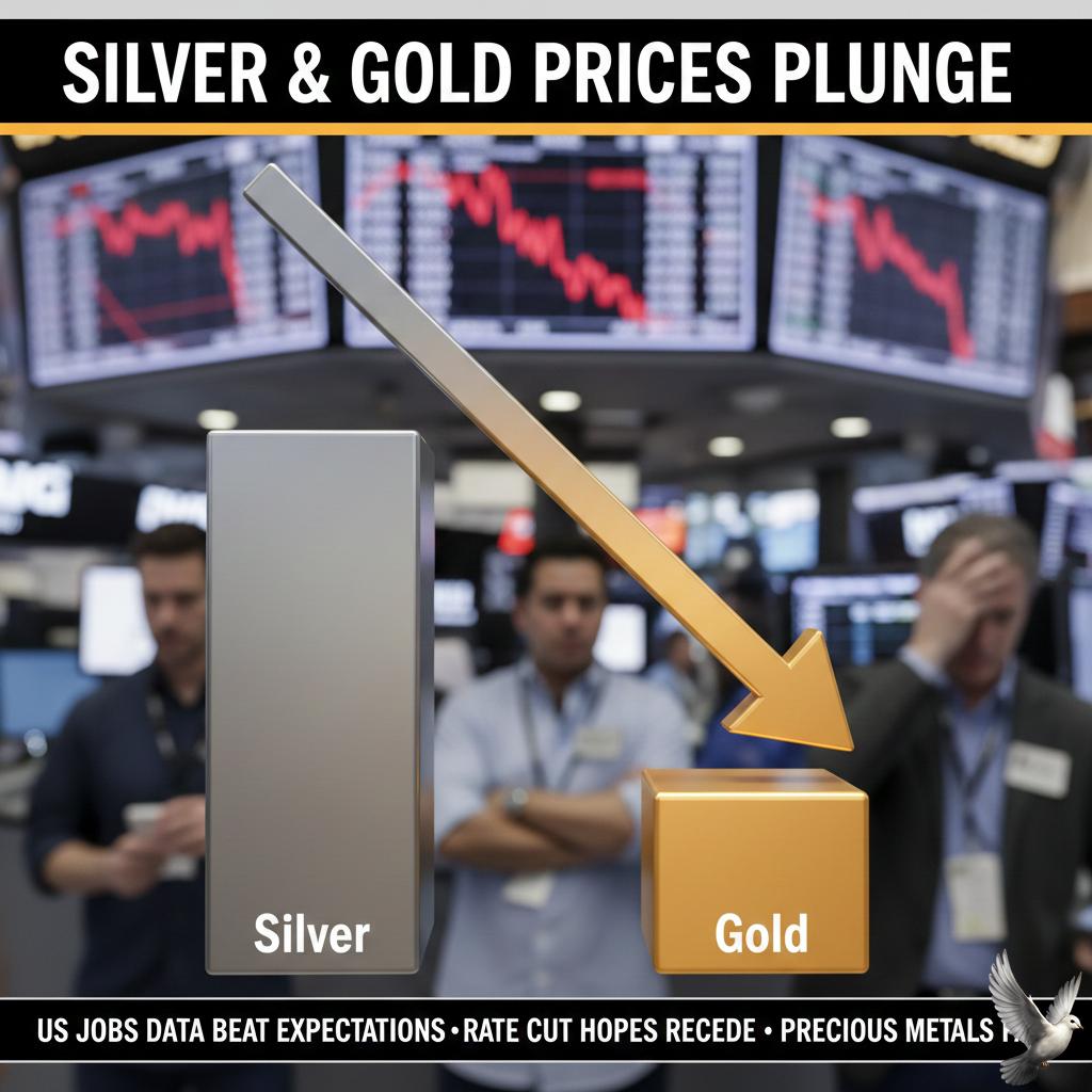 Silver and Gold Prices Decline Following US Jobs Data and Shifting Rate Cut Expectations
