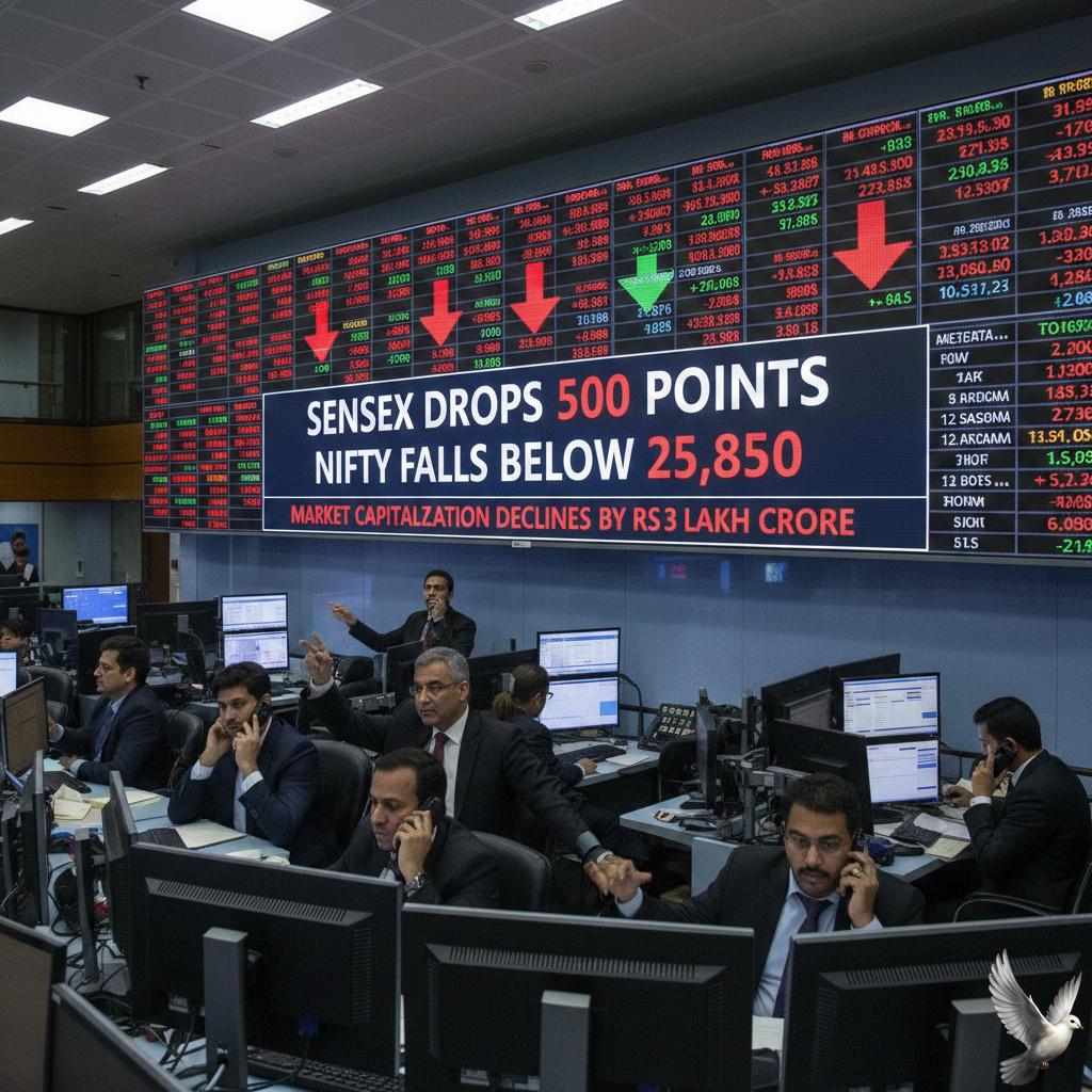 Sensex Drops 500 Points and Nifty Falls Below 25,850 as Market Capitalization Declines by Rs 3 Lakh Crore
