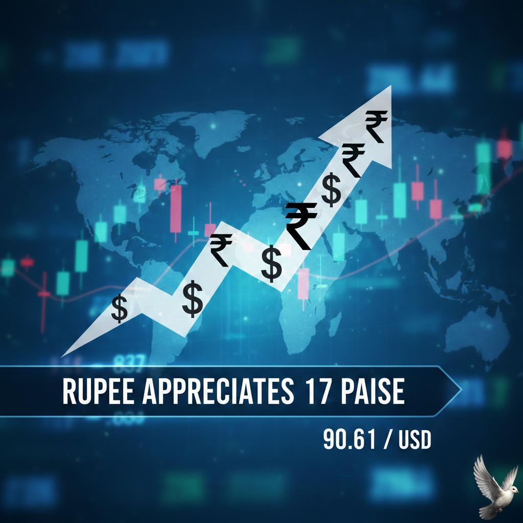 Rupee Appreciates 17 Paise to 90.61 Per US Dollar