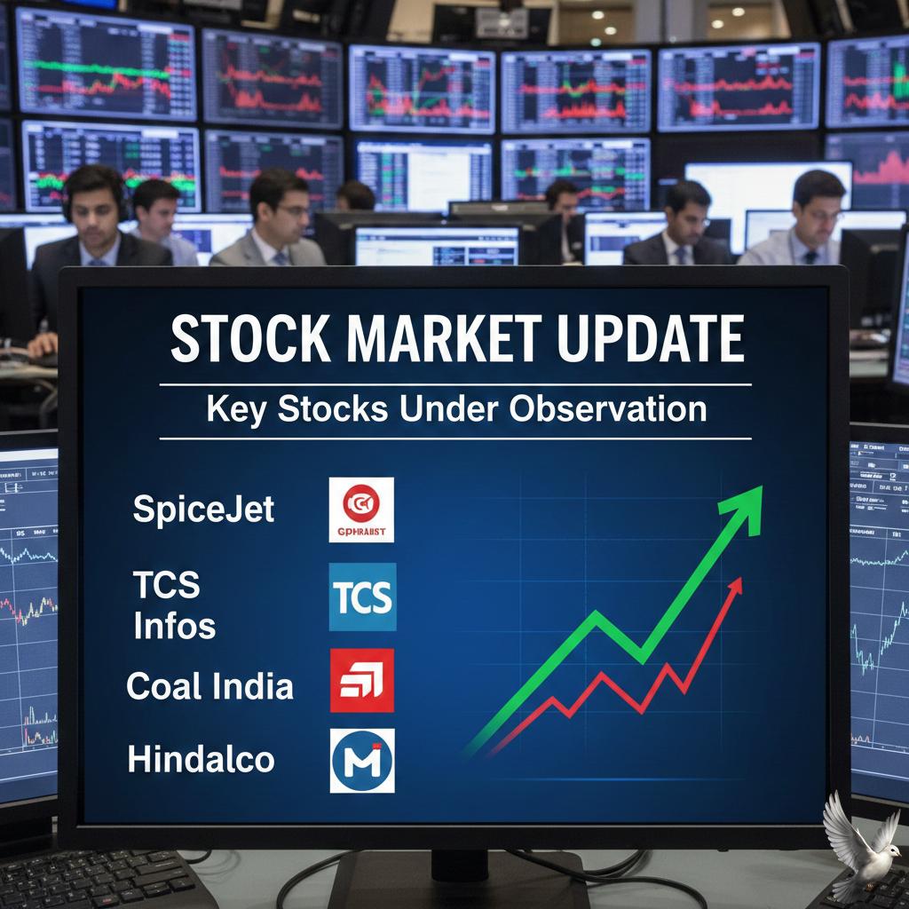Stock Market Update: Key Stocks Including SpiceJet, TCS, Infosys, Coal India, and Hindalco Under Observation