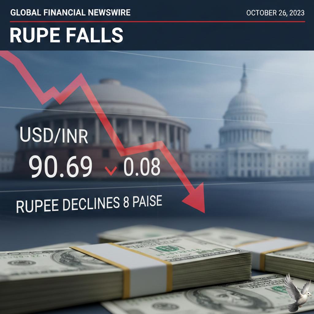 Rupee Declines 8 Paise to 90.69 Against US Dollar in Early Trade