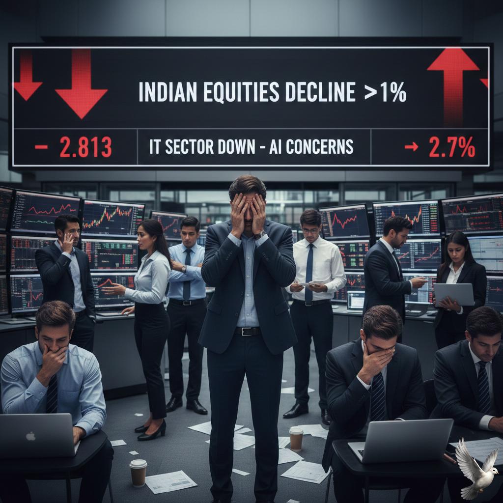 Indian Equities Decline Over 1% Led by IT Sector Amid AI Concerns